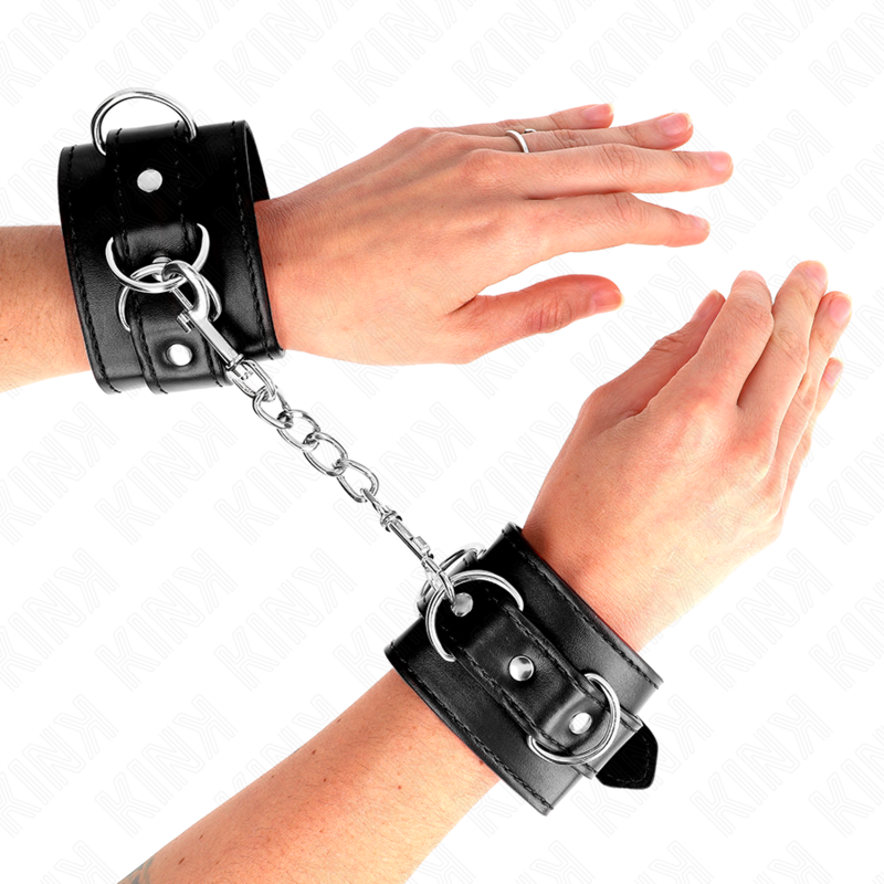 KINK - 3 D-RING POLSMANCHETTEN VERSTELBAAR ZWART 17,5-25 CM X 6 CM