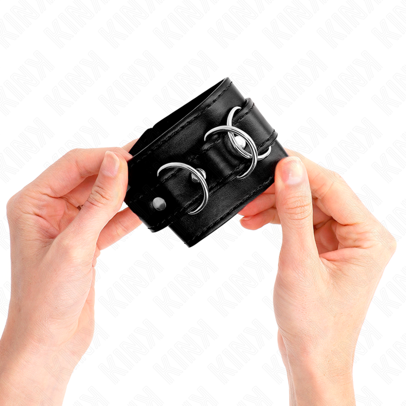 KINK - 3 D-RING POLSMANCHETTEN VERSTELBAAR ZWART 17,5-25 CM X 6 CM