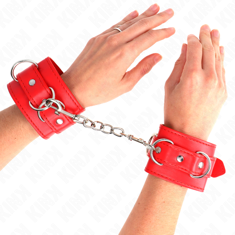 KINK - 3 D-RING POLSMANCHETTEN VERSTELBAAR ROOD 17,5-25 CM X 6 CM