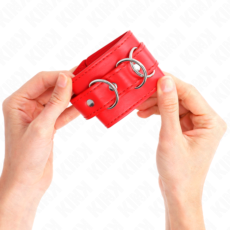 KINK - 3 D-RING POLSMANCHETTEN VERSTELBAAR ROOD 17,5-25 CM X 6 CM