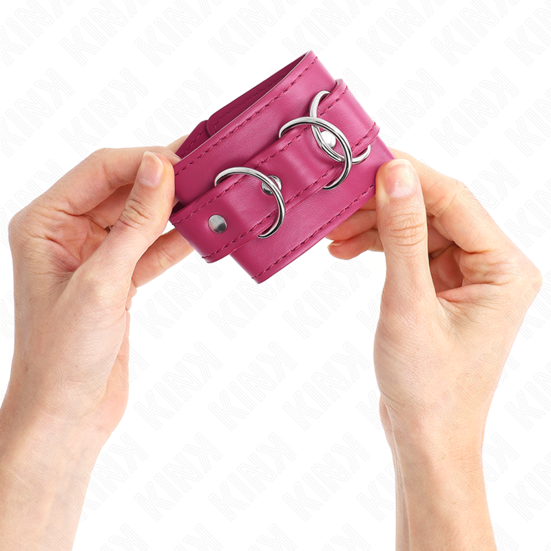 KINK - 3 D-RING POLSMANCHETTEN VERSTELBAAR ROZE 17,5-25 CM X 6 CM