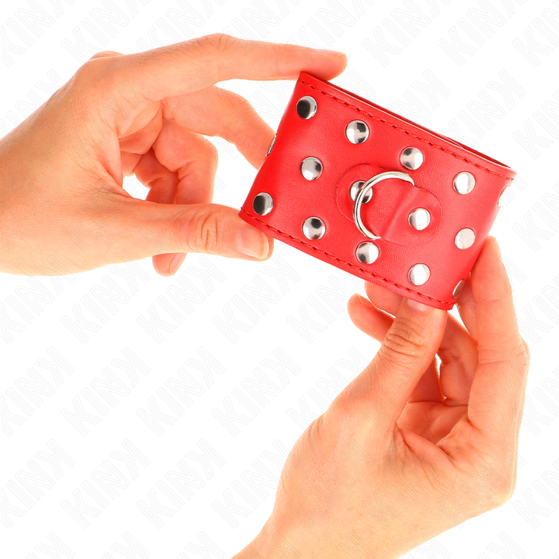 KINK - POIGNETS AVEC FERMETURE À POUSSOIR PLEINS DE CLOUS ROUGES RÉGLABLES 19-24 CM X 5,5 CM