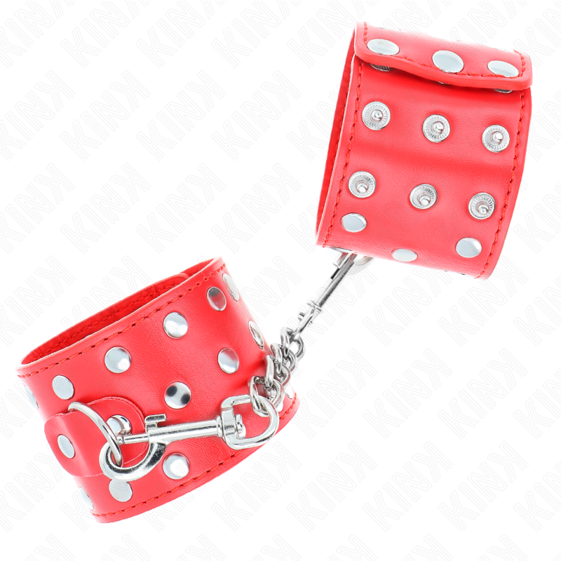 KINK - POLSMANCHETTEN MET DRUKSLUITING VOL STUDDED ROOD VERSTELBAAR 19-24 CM X 5,5 CM