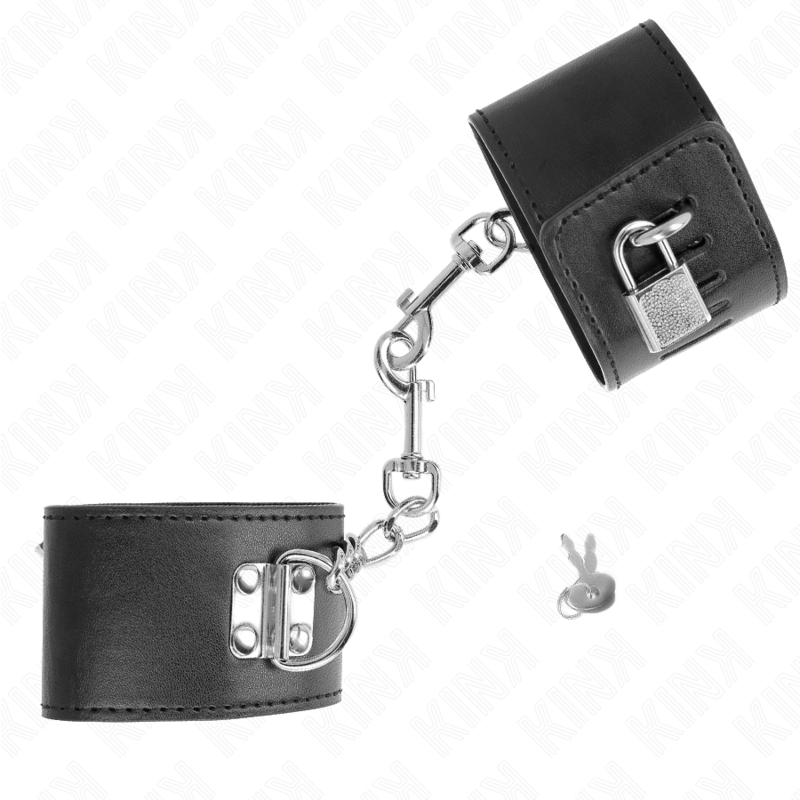 KINK - POLSMANCHETTEN MET HANGSLOTSLUITING ZWART VERSTELBAAR 16-23 CM X 5,5 CM