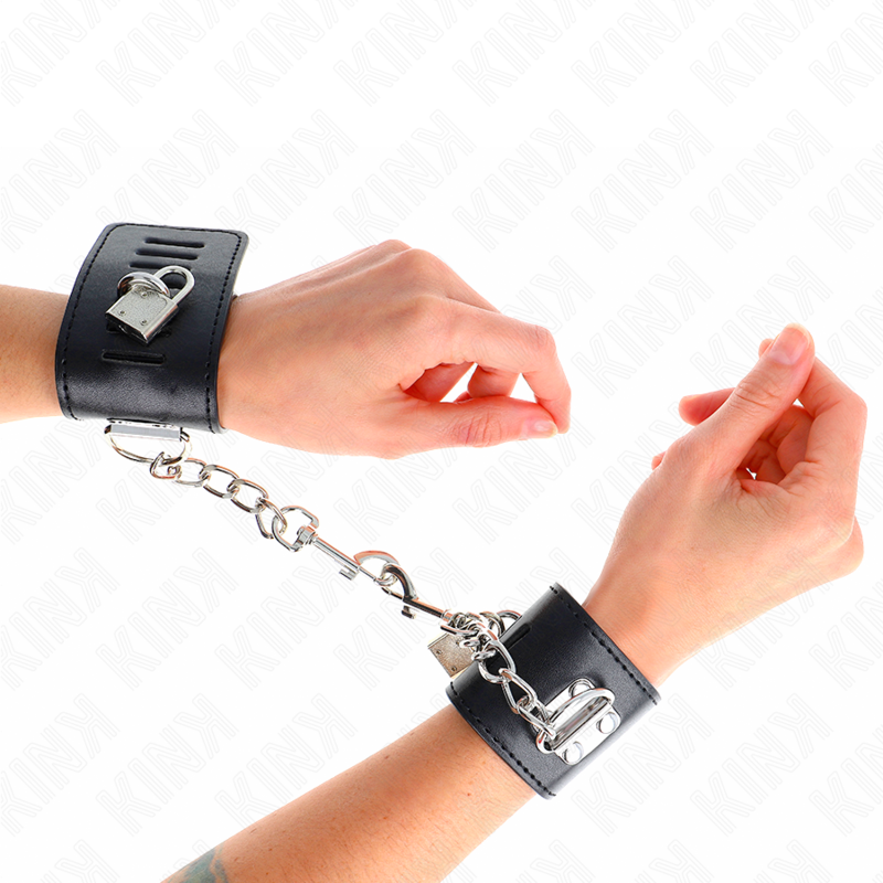 KINK - POLSMANCHETTEN MET HANGSLOTSLUITING ZWART VERSTELBAAR 16-23 CM X 5,5 CM