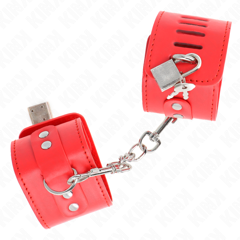 KINK - POLSMANCHETTEN MET HANGSLOTSLUITING ROOD VERSTELBAAR 16-23 CM X 5,5 CM