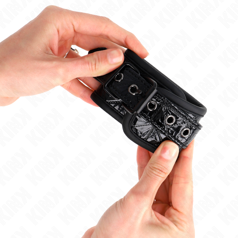 KINK - POIGNETS À MOTIF LOSANGE, NOIRS, RÉGLABLES, 17-26 CM X 5,5 CM