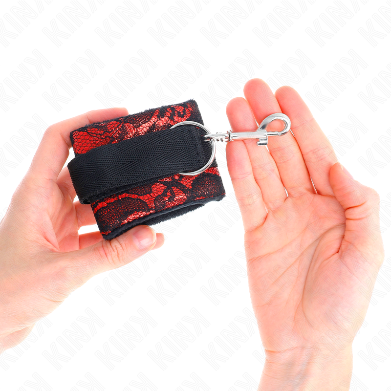 KINK - KORTE FLUWELEN KANTEN POLSMANCHET EN NYLON MANCHET ROOD/ZWART 23 X 6,5 CM