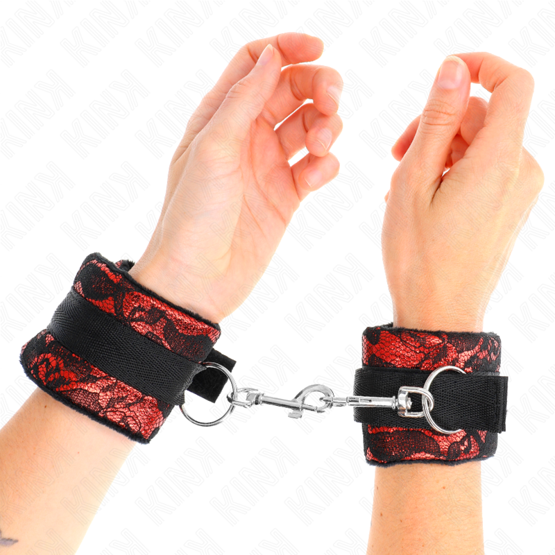 KINK - BRACELET COURT EN VELOURS ET DENTELLE ET BRACELET EN NYLON ROUGE/NOIR 23 X 6,5 CM
