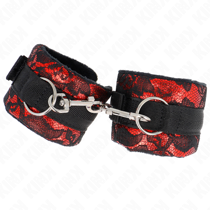 KINK - BRACELET COURT EN VELOURS ET DENTELLE ET BRACELET EN NYLON ROUGE/NOIR 23 X 6,5 CM