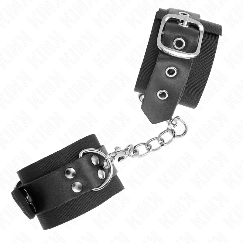 KINK - NYLON POLSMANCHET ZWART MET ZWARTE LEDEREN BANDEN VERSTELBAAR 19-29 CM X 5,1 CM