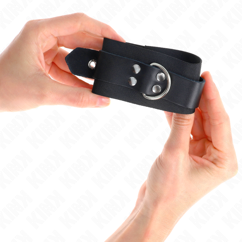 KINK - BRACELET EN NYLON NOIR AVEC SANGLES EN CUIR NOIR RÉGLABLES 19-29 CM X 5,1 CM