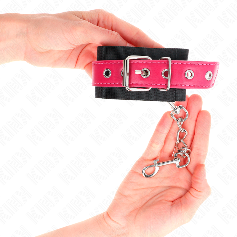 KINK - NYLON POLSMANCHET ZWART MET IMITATIELEDERET RIEM FRAMBOOS ROZE VERSTELBAAR 19-29 CM X 5,1 CM