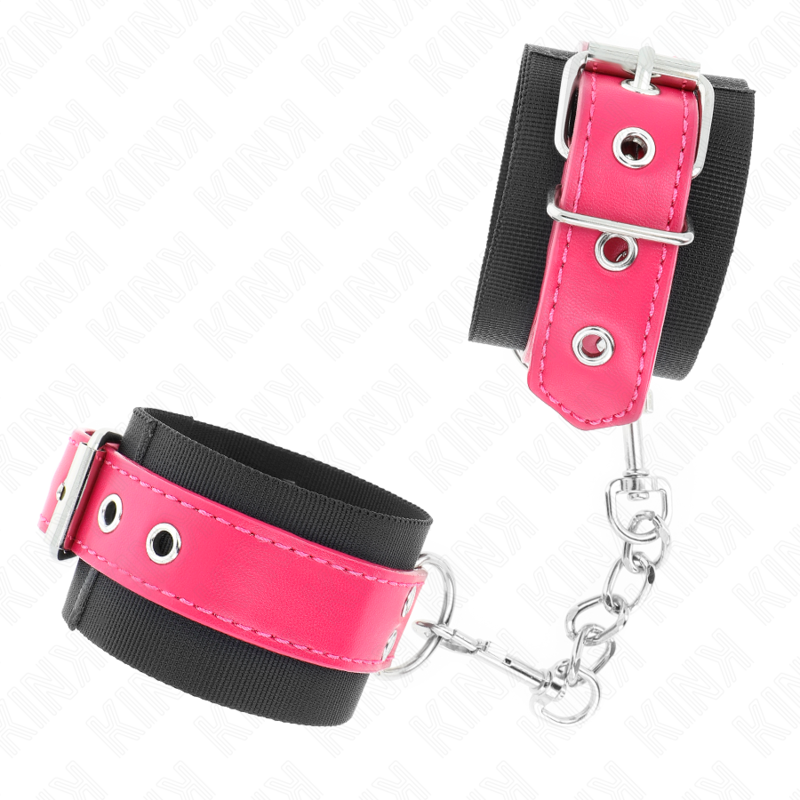 KINK - BRACELET EN NYLON NOIR AVEC CEINTURE EN SIMILI CUIR ROSE FRAMBOISE RÉGLABLE 19-29 CM X 5,1 CM