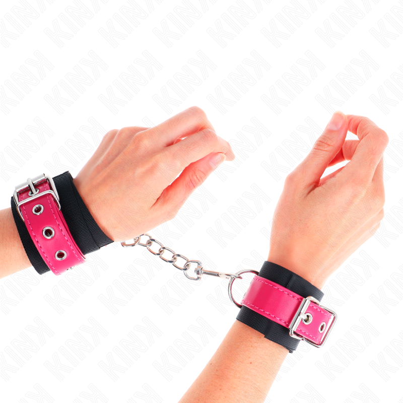KINK - BRACELET EN NYLON NOIR AVEC CEINTURE EN SIMILI CUIR ROSE FRAMBOISE RÉGLABLE 19-29 CM X 5,1 CM
