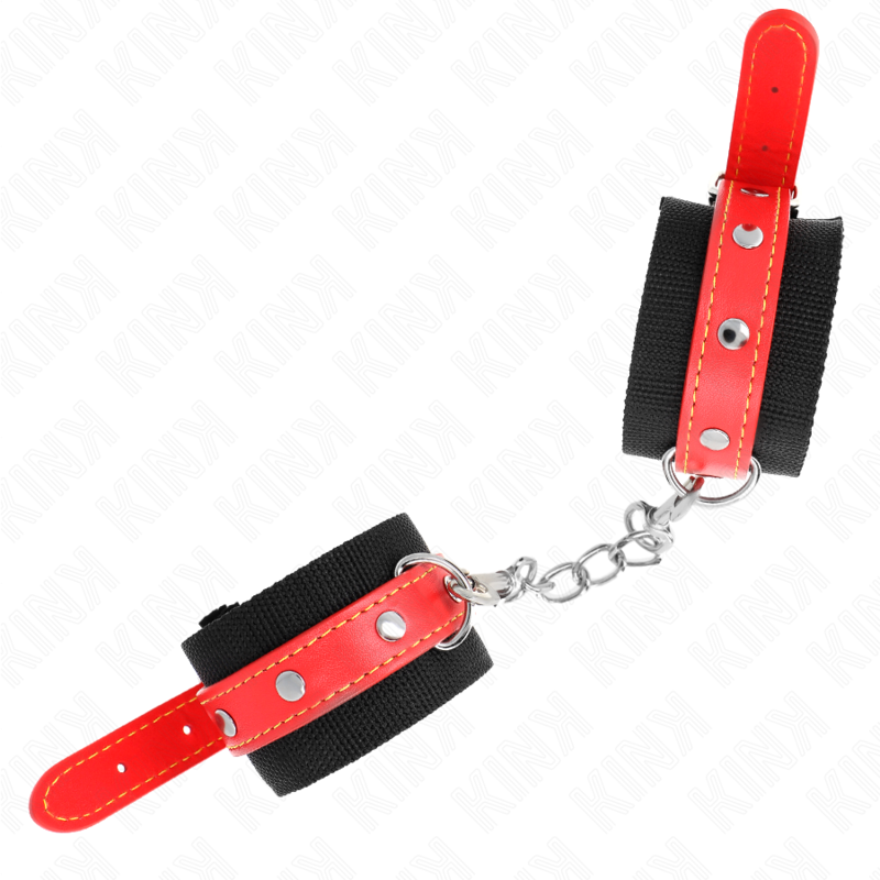 KINK - BRACELET EN NYLON NOIR AVEC SIMILI CUIR ROUGE RÉGLABLE 19-24 CM X 5,5 CM