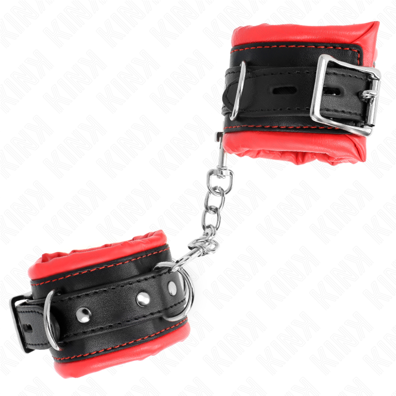 KINK - HEAVY WRIST CUFFS WITH RED FUR LINING, ADJUSTABLE 20-30 CM X 6 CM