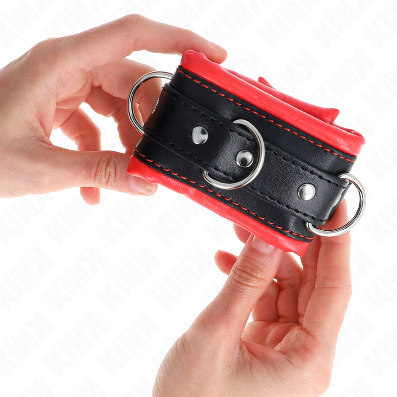 KINK - HEAVY WRIST CUFFS WITH RED FUR LINING, ADJUSTABLE 20-30 CM X 6 CM