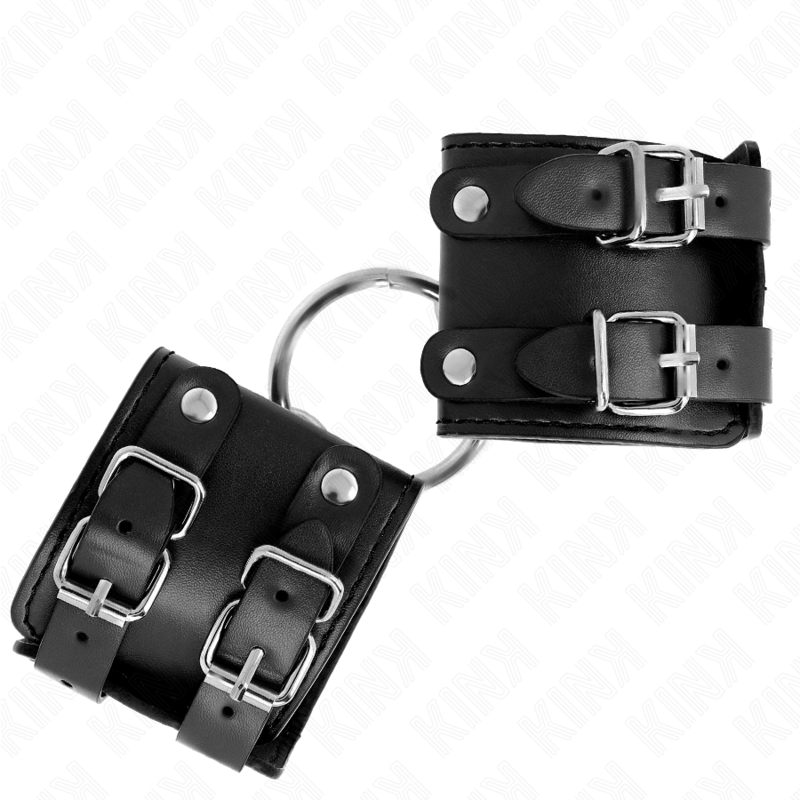 KINK - VASTE POLSMANCHET MET RING EN KLINKNAGELS VERSTELBAAR ZWART 17-22 CM X 6,5 CM