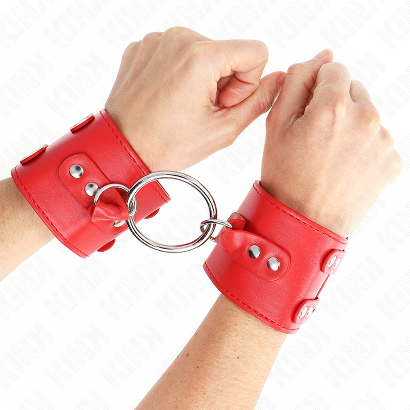 KINK - BRACELET FIXE AVEC ANNEAU ET RIVETS RÉGLABLE ROUGE 17-22 CM X 6,5 CM