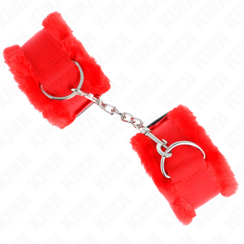 KINK - BRACELET DOUBLÉ DE FOURRURE ROUGE RÉGLABLE 17-31 CM X 7 CM