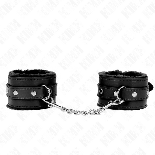 KINK - BRACELET PREMIUM DOUBLÉ DE FOURRURE NOIR AVEC CEINTURE NOIRE RÉGLABLE 17-29 CM X 6 CM