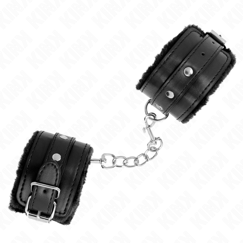 KINK - BRACELET PREMIUM DOUBLÉ DE FOURRURE NOIR AVEC CEINTURE NOIRE RÉGLABLE 17-29 CM X 6 CM