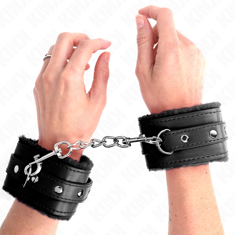 KINK - PREMIUM GEVOERDE POLSMANCHET ZWART MET ZWARTE GORDEL VERSTELBAAR 17-29 CM X 6 CM