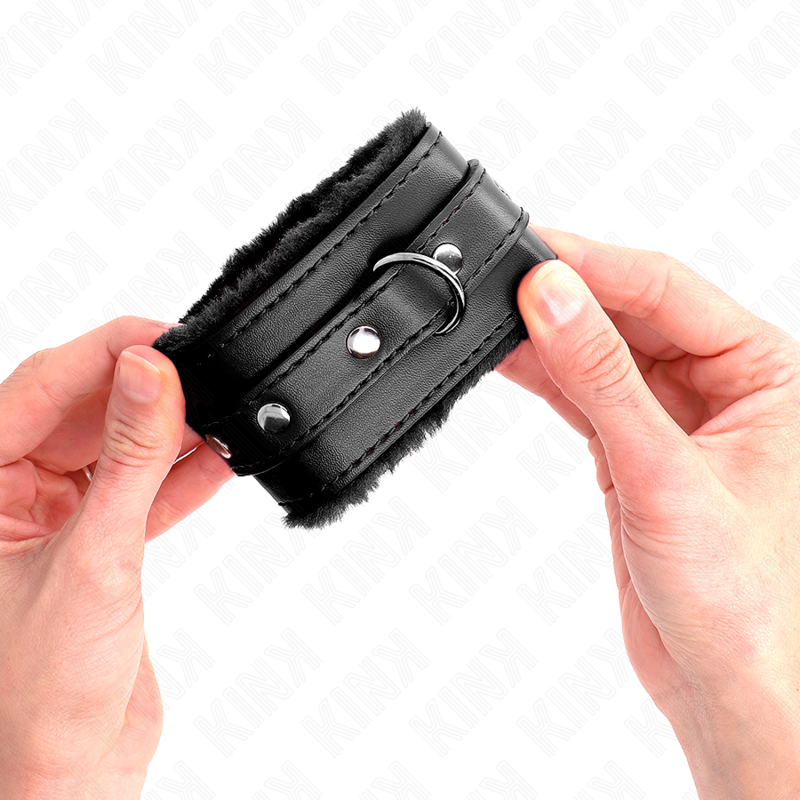 KINK - BRACELET PREMIUM DOUBLÉ DE FOURRURE NOIR AVEC CEINTURE NOIRE RÉGLABLE 17-29 CM X 6 CM