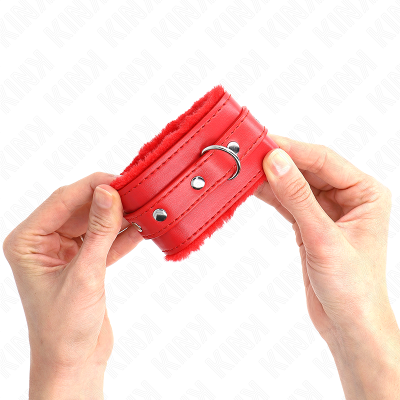KINK - PREMIUM GEVOERDE POLSMANCHET ROOD MET RODE RIEM VERSTELBAAR 17-29 CM X 6 CM