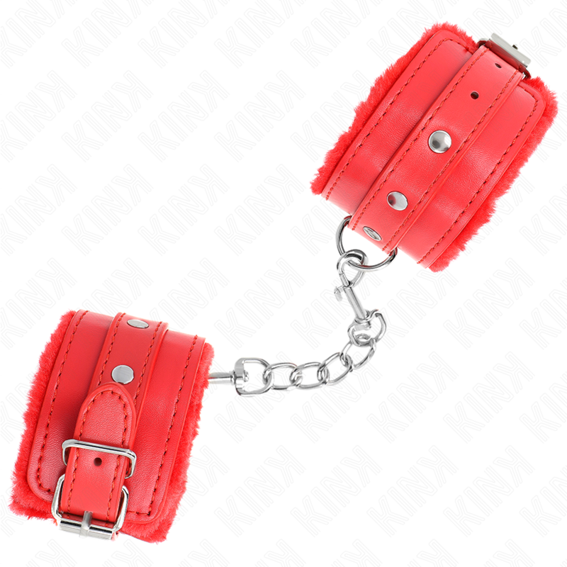 KINK - BRACELET PREMIUM DOUBLÉ DE FOURRURE ROUGE AVEC CEINTURE ROUGE RÉGLABLE 17-29 CM X 6 CM
