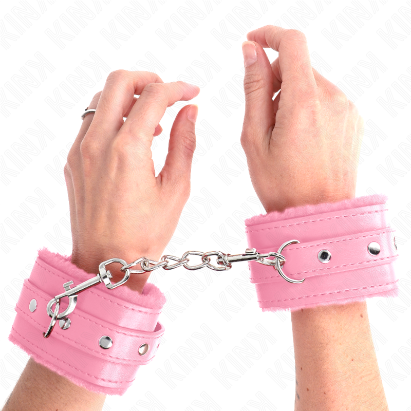 KINK - BRACELET PREMIUM DOUBLÉ DE FOURRURE ROSE AVEC CEINTURE ROSE RÉGLABLE 17-29 CM X 6 CM