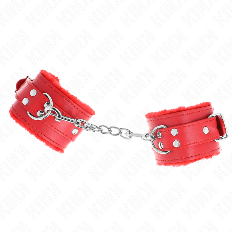 KINK - BRACELET DOUBLÉ DE FOURRURE ROUGE AVEC CEINTURE ROUGE RÉGLABLE 17-29 CM X 6 CM