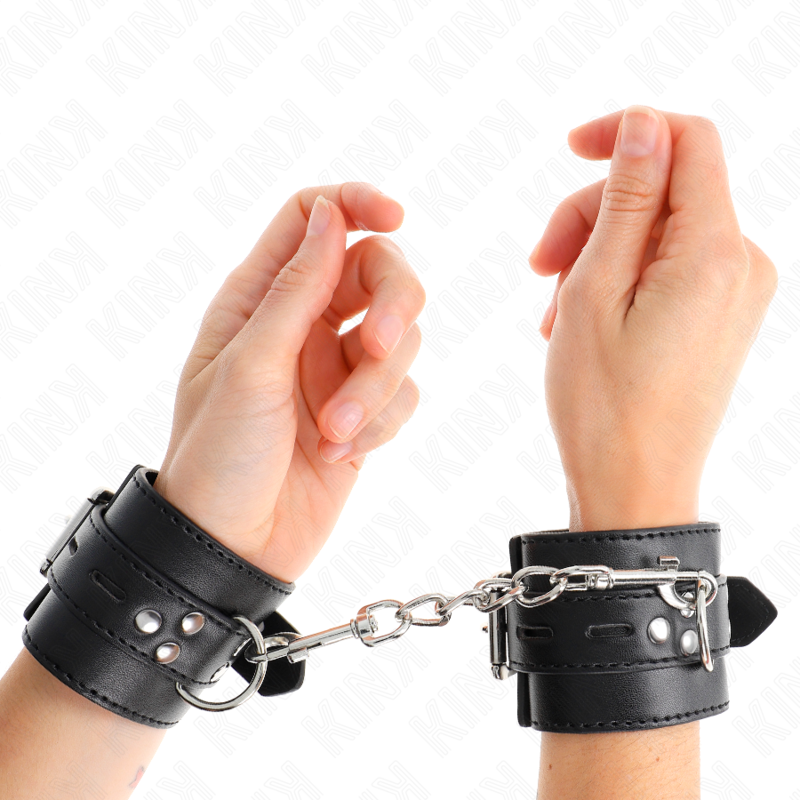 KINK - ZWARTE POLSMANCHETTEN MET ZWARTE RIEM VERSTELBAAR 17-28 CM X 6 CM