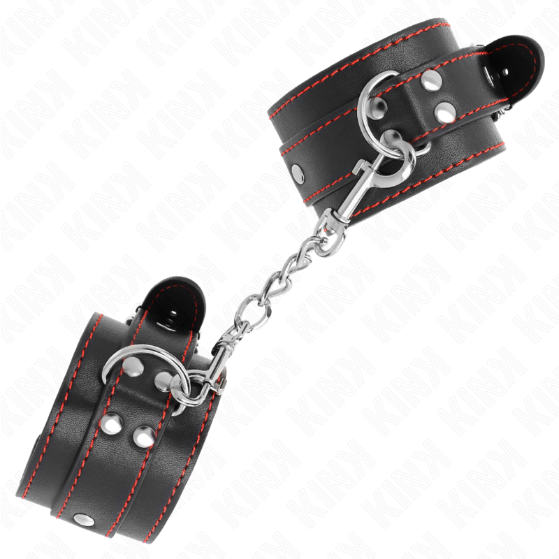 KINK - ZWARTE POLSMANCHETTEN MET RODE VOERING VERSTELBAAR 20-28 CM X 5,5 CM