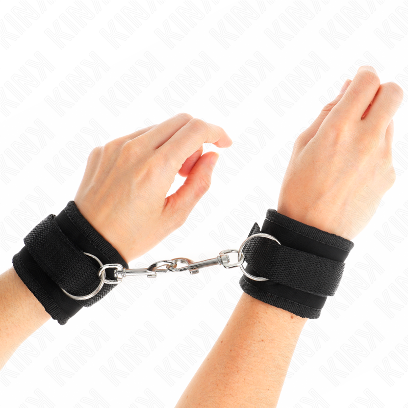 KINK - NYLON BIND HANDBOEIEN MET VELCRO SLUITING, ZWART, MODEL 2, VERSTELBAAR, 18-35 CM X 6 CM