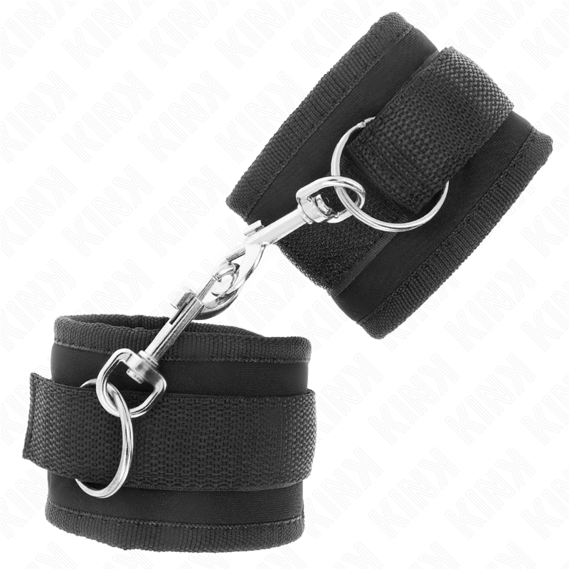 KINK - MENOTTES EN NYLON AVEC FERMETURE VELCRO, NOIRES, MODÈLE 2, RÉGLABLES, 18-35 CM X 6 CM