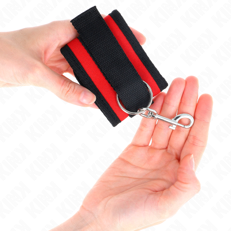 KINK - NYLON BIND HANDBOEIEN MET VELCRO SLUITING ROOD-ZWART MODEL 2 VERSTELBAAR 18-35 CM X 6 CM
