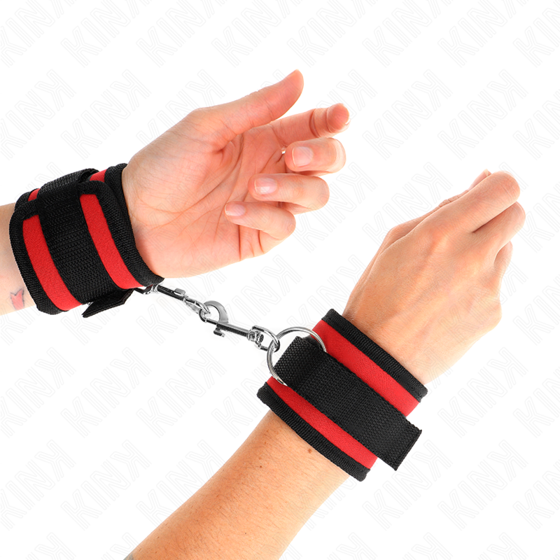 KINK - NYLON BIND HANDBOEIEN MET VELCRO SLUITING ROOD-ZWART MODEL 2 VERSTELBAAR 18-35 CM X 6 CM