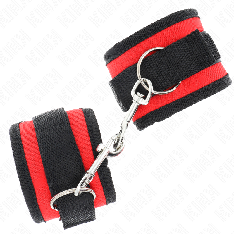 KINK - MENOTTES EN NYLON AVEC FERMETURE VELCRO ROUGE-NOIR MODÈLE 2 RÉGLABLES 18-35 CM X 6 CM