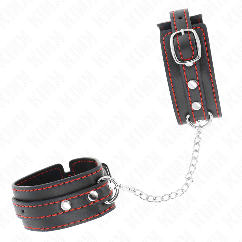 KINK - KLEINE POLSMANCHET ZWART MET RODE VOERING VERSTELBAAR 14-24 CM X 3,5 CM