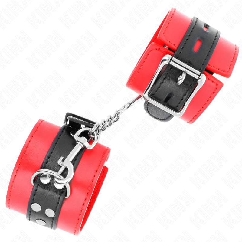 KINK - RODE POLSMANCHETTEN MET ZWARTE RIEM VERSTELBAAR 17-28 CM X 6 CM
