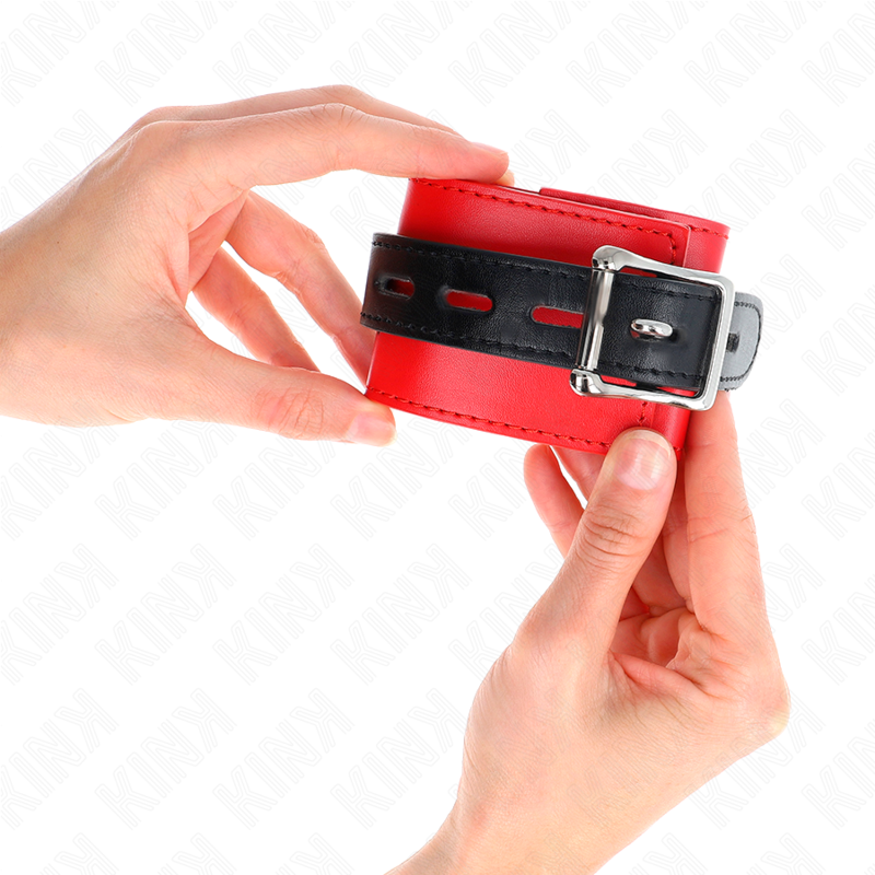 KINK - POIGNETS ROUGES AVEC CEINTURE NOIRE RÉGLABLE 17-28 CM X 6 CM