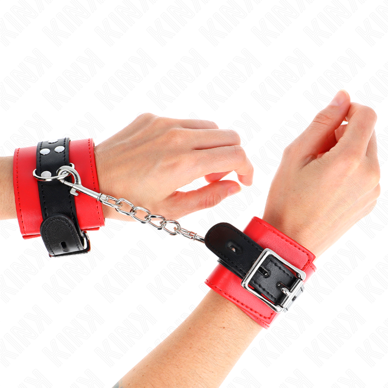 KINK - RODE POLSMANCHETTEN MET ZWARTE RIEM VERSTELBAAR 17-28 CM X 6 CM