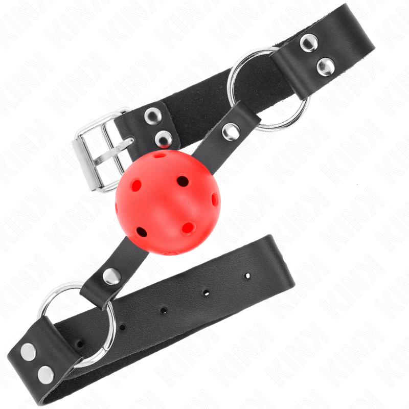 KINK - BÂILLON À BOULE RESPIRANT 4 CM AVEC DOUBLE RIVET ROUGE 62,5 x 2,5 CM RÉGLABLE 42-58 CM