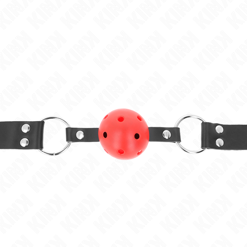 KINK - BÂILLON À BOULE RESPIRANT 4 CM AVEC DOUBLE RIVET ROUGE 62,5 x 2,5 CM RÉGLABLE 42-58 CM