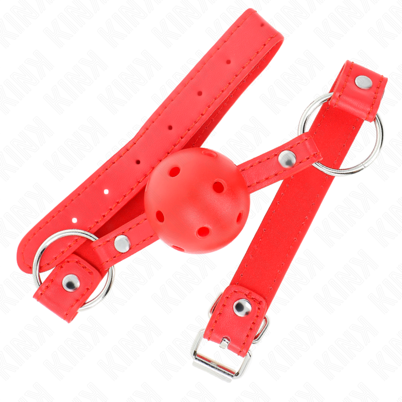 KINK - BÂILLON À BOULE RESPIRANT 4 CM AVEC DOUBLE RIVET MODÈLE 1 ROUGE 62,5 x 2,5 CM RÉGLABLE 42-58 CM