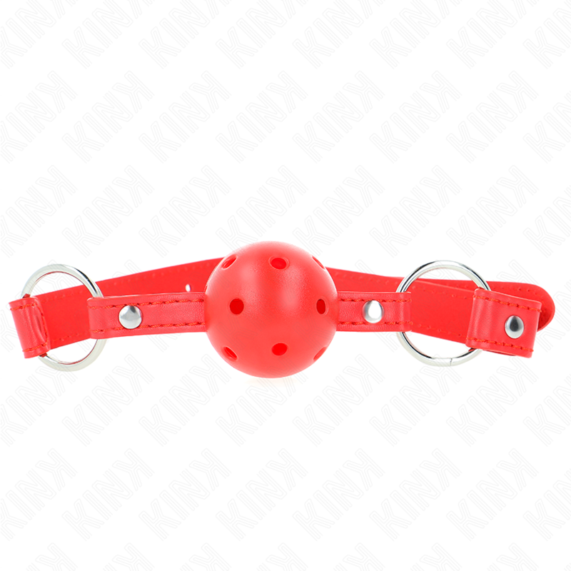 KINK - BÂILLON À BOULE RESPIRANT 4 CM AVEC DOUBLE RIVET MODÈLE 1 ROUGE 62,5 x 2,5 CM RÉGLABLE 42-58 CM