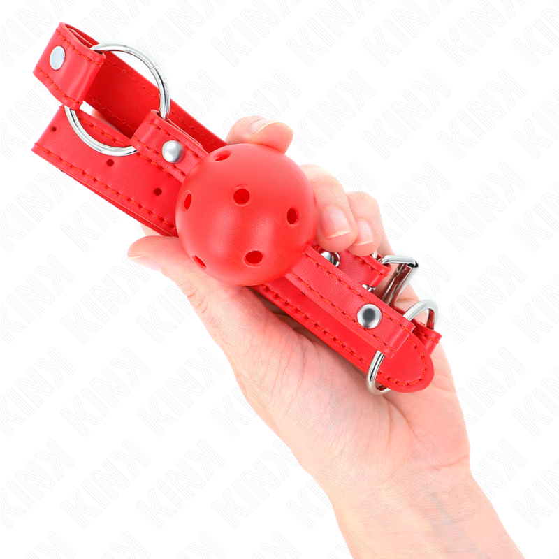 KINK - BÂILLON À BOULE RESPIRANT 4 CM AVEC DOUBLE RIVET MODÈLE 1 ROUGE 62,5 x 2,5 CM RÉGLABLE 42-58 CM