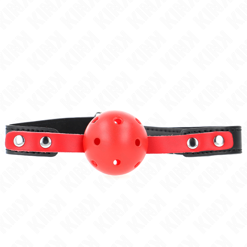 KINK - RODE HOLLE BAL, 4 CM, KNEVEL, ZWARTE BAND 60 x 2 CM, VERSTELBAAR 37-52 CM
